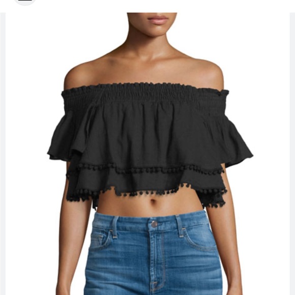Apiece Apart Rosal Off the Shoulder Layered Black Crop Top 100% Cotton - Picture 12 of 12